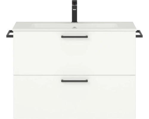 Badmöbel-Set NOBILIA Programm 2 BxHxT 81 x 59,1 x 48,7 cm Frontfarbe weiß matt mit Möbel-Waschtisch Griff schwarz 200 Badmöbel-Set NOBILIA Programm 2 BxHxT 81 x 59,1 x 48,7 cm Frontfarbe weiß matt mit Möbel-Waschtisch Griff schwarz 200