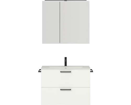 Badmöbel-Set NOBILIA Programm 2 BxHxT 81 x 169,1 x 48,7 cm Frontfarbe weiß matt mit Möbel-Waschtisch und Spiegelschrank 2-türig mit LED-Beleuchtung Griff schwarz 216
