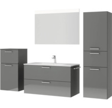 Badezimmermöbelset mit Waschtisch, Waschbecken, Spiegelschrank und Hochschrank