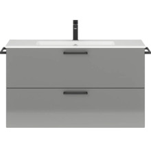 Set de meubles de salle de bains NOBILIA Programm 2 lxhxp 101 x 59,1 x 48,7 cm couleur de façade gris haute brillance avec vasque pour meuble poignée noir 244