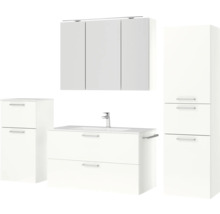 Badezimmermöbelset mit Waschbeckenunterschrank, Spiegelschrank und Hochschrank