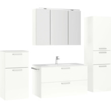 Weißes Badezimmermöbelset mit Waschtisch, Spiegelschrank und Hochschränken