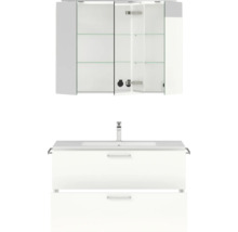 Waschtisch mit Waschbeckenunterschrank und Spiegelschrank für das Badezimmer.