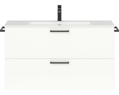 Badmöbel-Set NOBILIA Programm 2 BxHxT 101 x 59,1 x 48,7 cm Frontfarbe weiß hochglanz mit Möbel-Waschtisch Griff schwarz 242