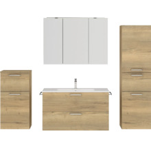 Badezimmermöbelset mit Waschtischunterschrank, Spiegelschrank und zwei Hochschränken