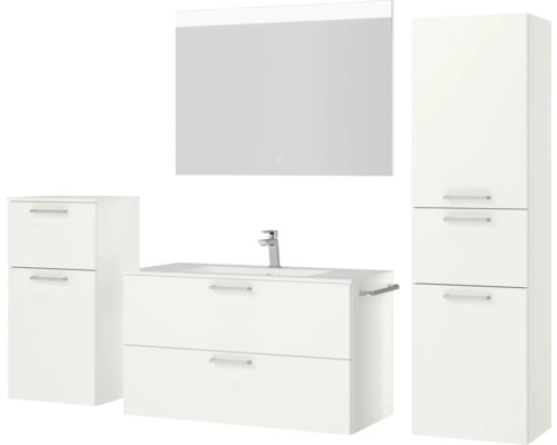 Badezimmer-Set mit Waschtischunterschrank, Spiegelschrank und Hochschrank