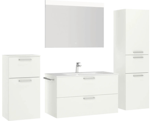 Badezimmer-Set mit Waschtisch, Spiegelschrank und zwei Hochschränken