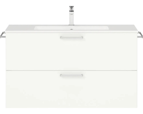 Set de meubles de salle de bains NOBILIA Programm 2 lxhxp 101 x 59,1 x 48,7 cm couleur de façade blanc mat avec meuble à vasque poignée chrome mat 241