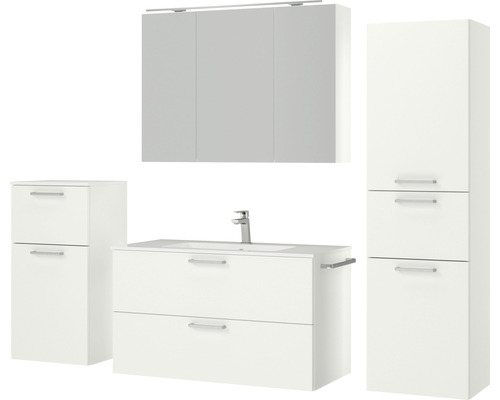 Badezimmer-Set mit Waschtischunterschrank, Seitenschrank, Hochschrank und Spiegelschrank