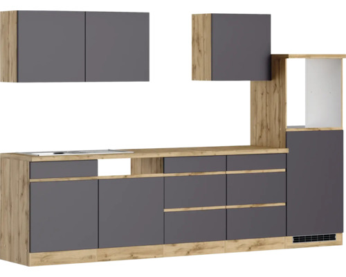 Held Möbel Küchenzeile PISA 300 cm grau matt zerlegt Variante reversibel
