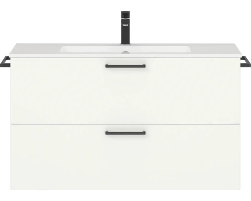 Badmöbel-Set NOBILIA Programm 2 BxHxT 101 x 59,1 x 48,7 cm Frontfarbe weiß matt mit Möbel-Waschtisch Griff schwarz 240