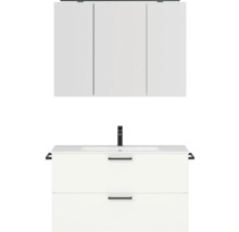 Meuble-lavabo avec deux tiroirs, lavabo à poser et armoire de toilette