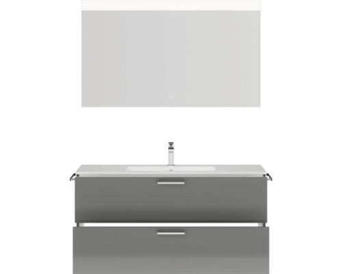 Meuble sous-lavabo avec deux tiroirs, lavabo et miroir avec éclairage