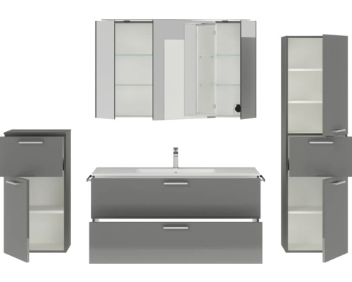 Badezimmermöbelset mit Waschtisch, Spiegelschrank und Hochschränken