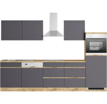Bloc cuisine complète équipée Held Möbel PISA 300 cm façade gris mate, corps chêne sauvage variante réversible démonté