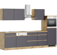 Bloc cuisine complète équipée Held Möbel PISA 300 cm façade gris mate, corps chêne sauvage variante réversible démonté