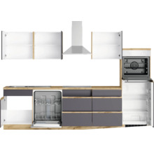 Bloc cuisine complète équipée Held Möbel PISA 300 cm façade gris mate, corps chêne sauvage variante réversible démonté