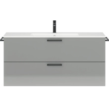 Badmöbel-Set NOBILIA Programm 2 BxHxT 121 x 59,1 x 48,7 cm Frontfarbe grau hochglanz mit Möbel-Waschtisch Griff schwarz 284