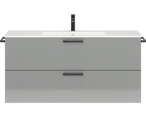 Badmöbel-Set NOBILIA Programm 2 BxHxT 121 x 59,1 x 48,7 cm Frontfarbe grau hochglanz mit Möbel-Waschtisch Griff schwarz 284