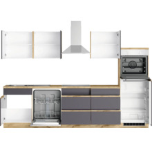 Bloc cuisine complète équipée Held Möbel PISA 300 cm façade gris mate, corps chêne sauvage variante réversible démonté
