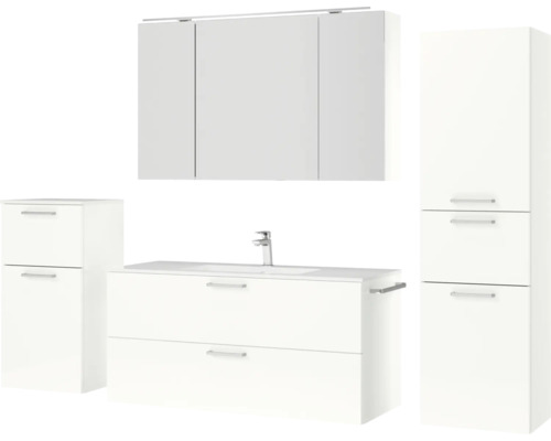 Ensemble de meubles de salle de bains avec lavabo, armoire de toilette et armoires hautes