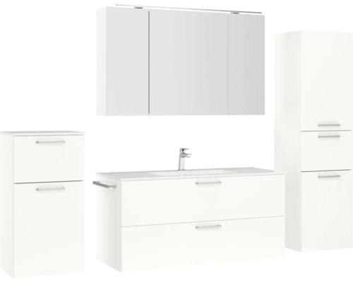 Ensemble de salle de bains avec meuble-lavabo, lavabo, armoire de toilette et armoire haute