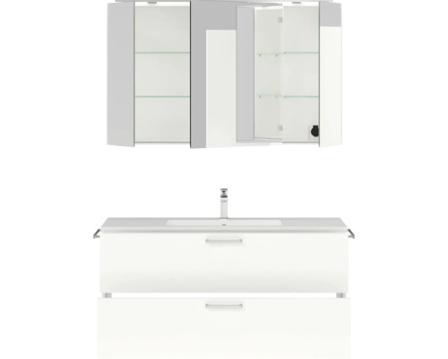 Waschtisch mit Waschbecken, Armatur und Spiegelschrank für das Badezimmer