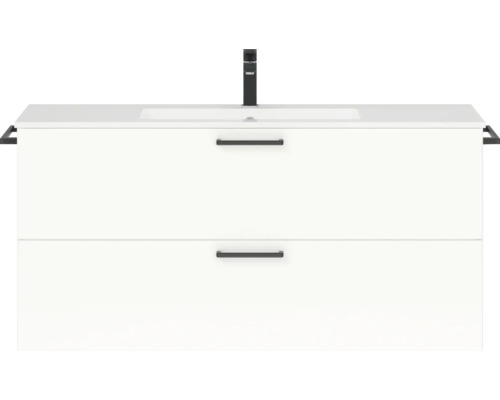Badmöbel-Set NOBILIA Programm 2 BxHxT 121 x 59,1 x 48,7 cm Frontfarbe weiß hochglanz mit Möbel-Waschtisch Griff schwarz 282