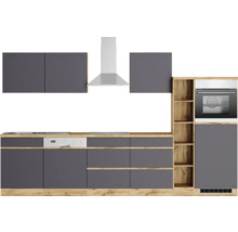 Bloc cuisine complète équipée Held Möbel PISA 330 cm façade gris mate, corps chêne sauvage variante réversible démonté