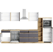 Bloc cuisine complète équipée Held Möbel PISA 330 cm façade gris mate, corps chêne sauvage variante réversible démonté