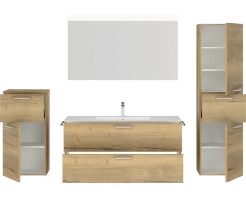 Ensemble de meubles de salle de bains avec lavabo, meuble sous-vasque, armoire de toilette et armoire haute