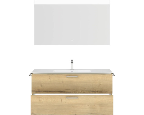 Badezimmer-Waschtischkombination mit Spiegel und zwei Schubladen