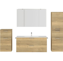 Badezimmer-Set mit Waschtisch, Spiegelschrank und Hochschränken