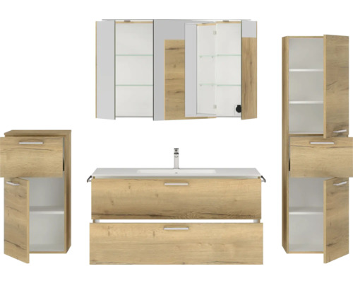 Badezimmermöbelset mit Waschtisch, Spiegelschrank und Hochschrank