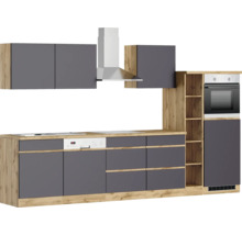Bloc cuisine complète équipée Held Möbel PISA 330 cm façade gris mate, corps chêne sauvage variante réversible démonté