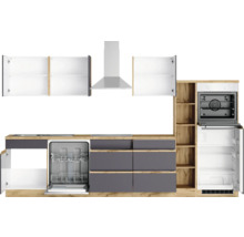 Bloc cuisine complète équipée Held Möbel PISA 330 cm façade gris mate, corps chêne sauvage variante réversible démonté