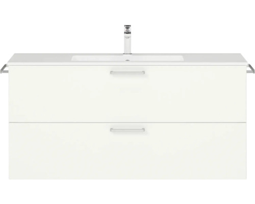 Badmöbel-Set NOBILIA Programm 2 BxHxT 121 x 59,1 x 48,7 cm Frontfarbe weiß matt mit Möbel-Waschtisch Griff chrom matt 281