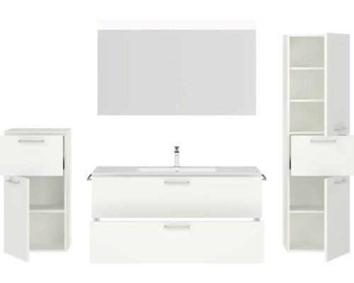 Badezimmermöbelset mit Waschtisch, Spiegelschrank und Hochschränken