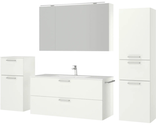 Badezimmerset mit Waschtischunterschrank, Spiegelschrank und Hochschrank