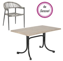 Table de jardin et quatre chaises de jardin en métal et plastique