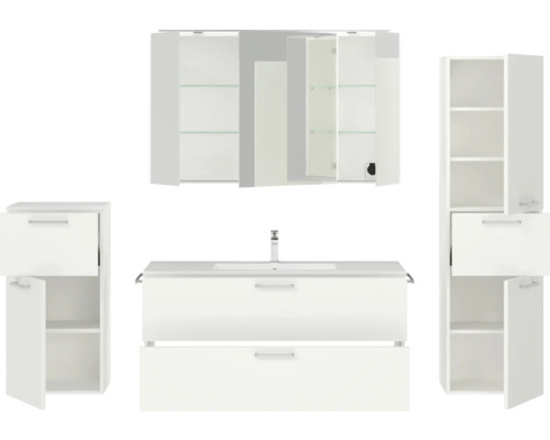 Badezimmermöbelset mit Waschtisch, Spiegelschrank und Hochschränken