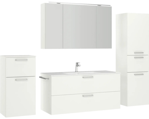 Badezimmer Möbelset mit Waschtischunterschrank, Hängeschrank, Spiegelschrank und Hochschrank