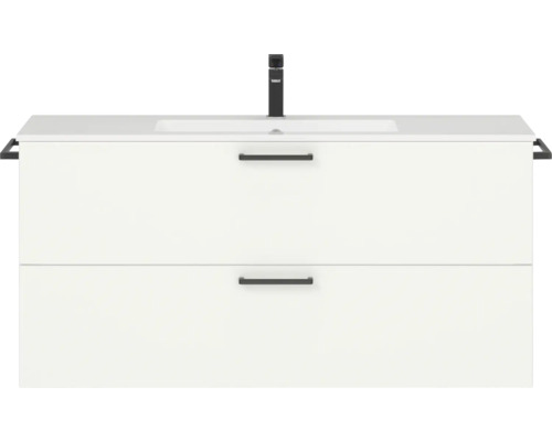 Badmöbel-Set NOBILIA Programm 2 BxHxT 121 x 59,1 x 48,7 cm Frontfarbe weiß matt mit Möbel-Waschtisch Griff schwarz 280