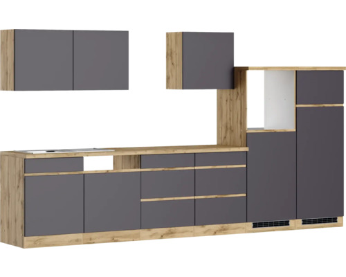 Held Möbel Küchenzeile PISA 360 cm grau matt zerlegt Variante reversibel