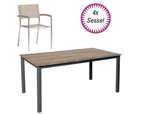 Ensemble de meubles de jardin Skye alu 5 pièces beige Table de jardin avec quatre chaises de jardin