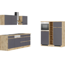 Bloc cuisine complète équipée Held Möbel PISA 390 cm façade gris mate, corps chêne sauvage variante réversible démonté