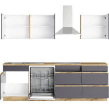 Bloc cuisine complète équipée Held Möbel PISA 390 cm façade gris mate, corps chêne sauvage variante réversible démonté