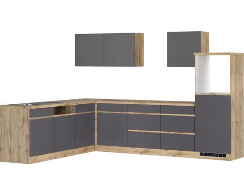 Held Möbel Winkelküche PISA 300 cm grau matt zerlegt Variante reversibel