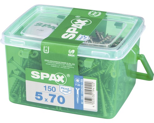 Spax Universalschrauben im transparenten Behälter, Größe 5x70 mm, 150 Stück