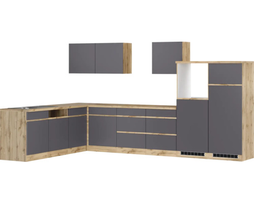 Held Möbel Winkelküche PISA 360 cm grau matt zerlegt Variante reversibel